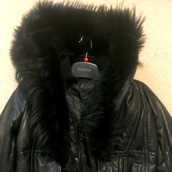 Rudsak Lamb Leather Goose Down Winter Coat with Rabbit Fur Hood - Picture 2 of 16